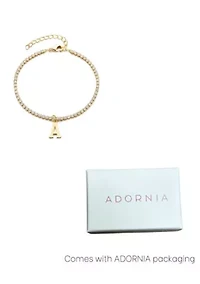 14k Gold Plated Tennis Bracelet with Initial Charm