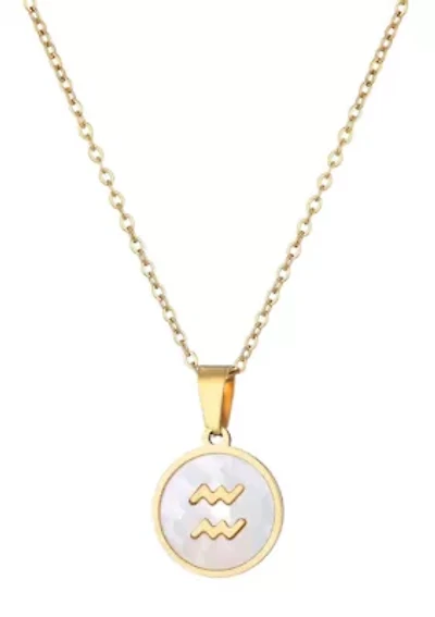 Tarnish Resistant 18k Gold Plated Mother of Pearl Zodiac Necklace