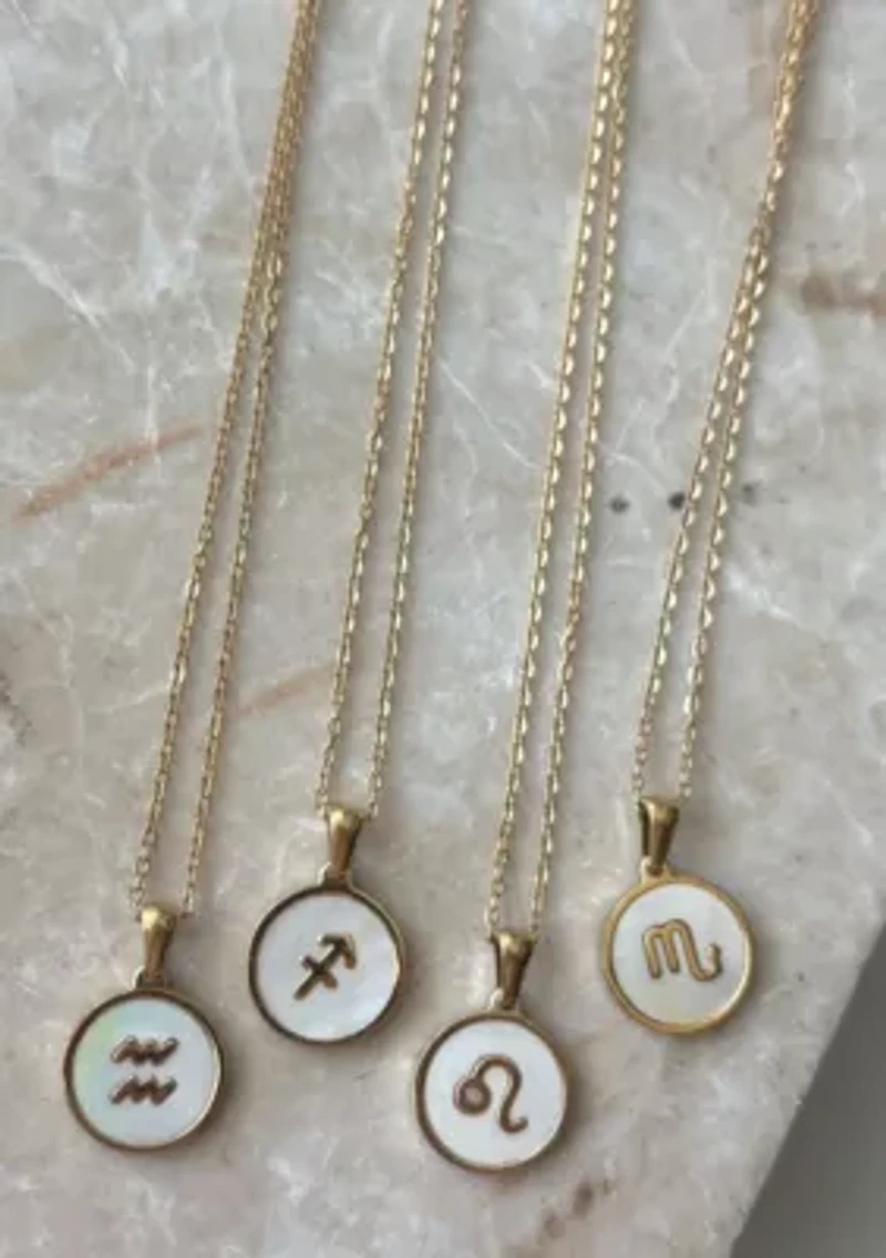 Tarnish Resistant 18k Gold Plated Mother of Pearl Zodiac Necklace