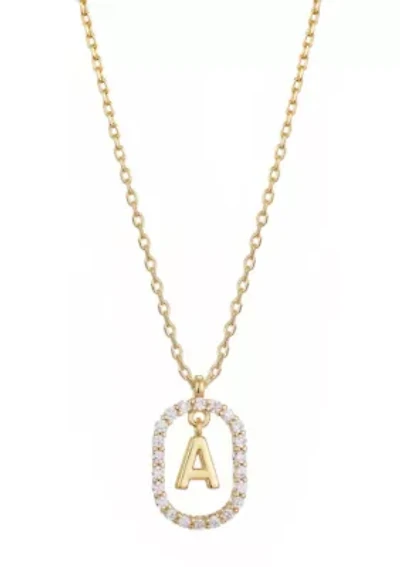 14k Gold Plated Floating Letter CZ Frame Necklace