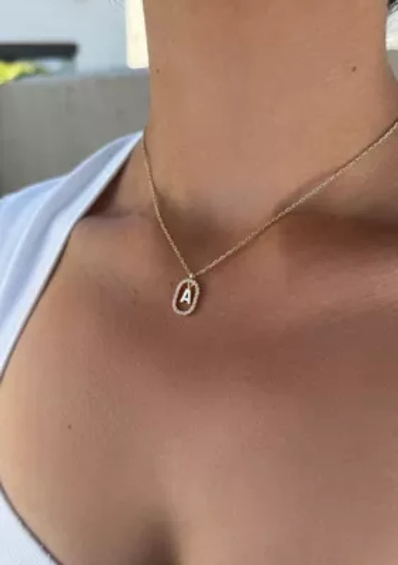 14k Gold Plated Floating Letter CZ Frame Necklace