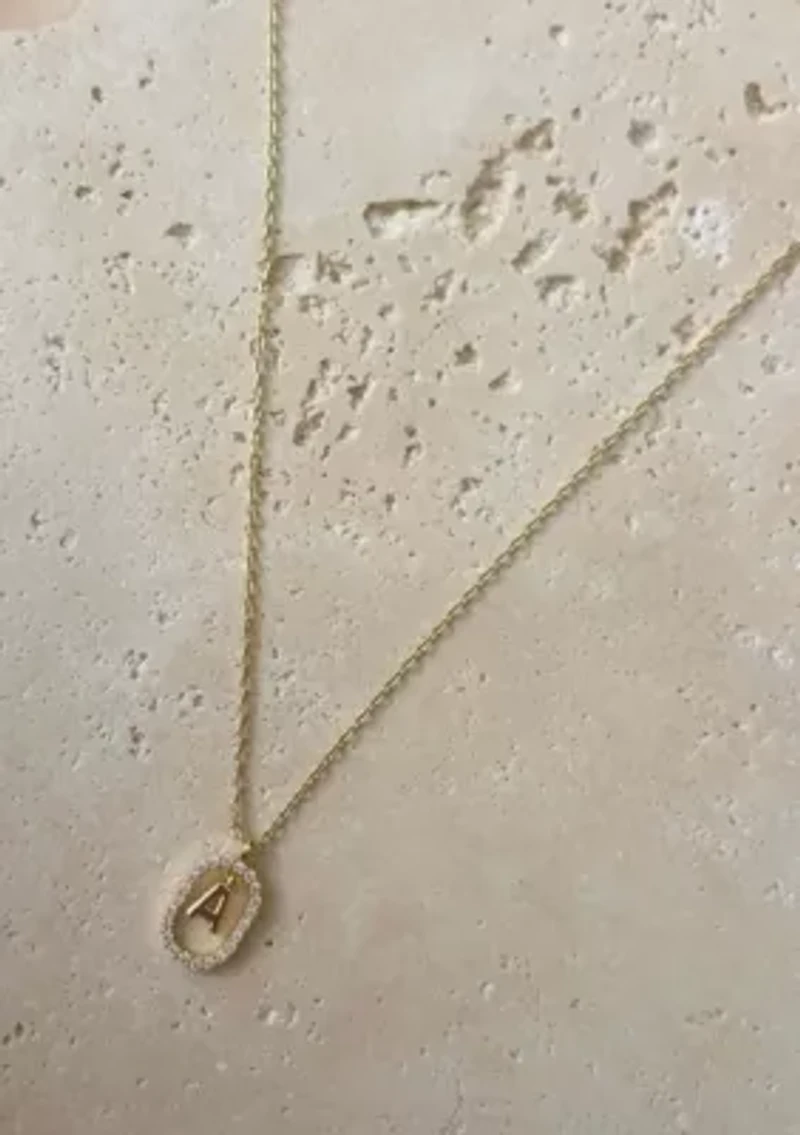 14k Gold Plated Floating Letter CZ Frame Necklace