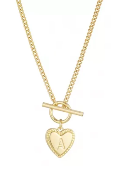 14k Gold Plated Heart Initial Toggle Necklace