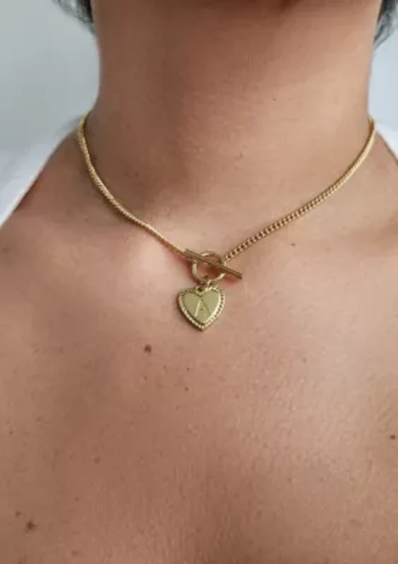 14k Gold Plated Heart Initial Toggle Necklace
