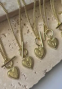 14k Gold Plated Heart Initial Toggle Necklace