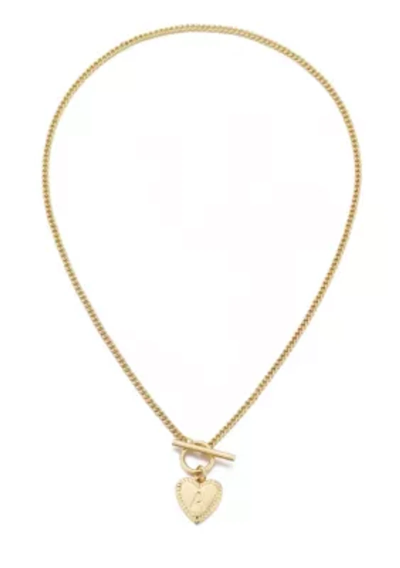 14k Gold Plated Heart Initial Toggle Necklace