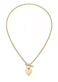 14k Gold Plated Heart Initial Toggle Necklace