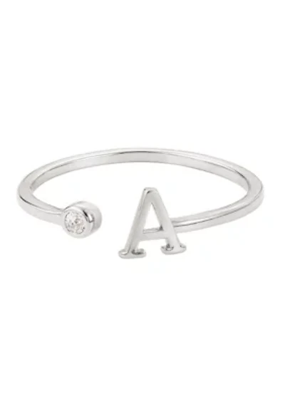 Silver Plated Adjustable CZ Initial Ring