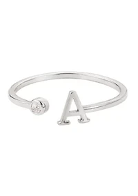 Silver Plated Adjustable CZ Initial Ring
