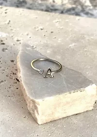 Silver Plated Adjustable CZ Initial Ring