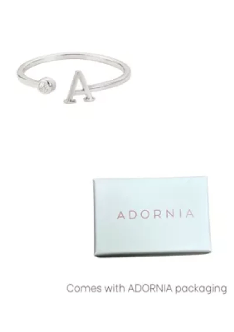 Silver Plated Adjustable CZ Initial Ring