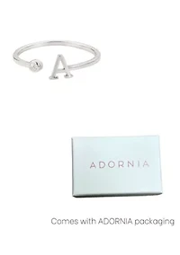 Silver Plated Adjustable CZ Initial Ring