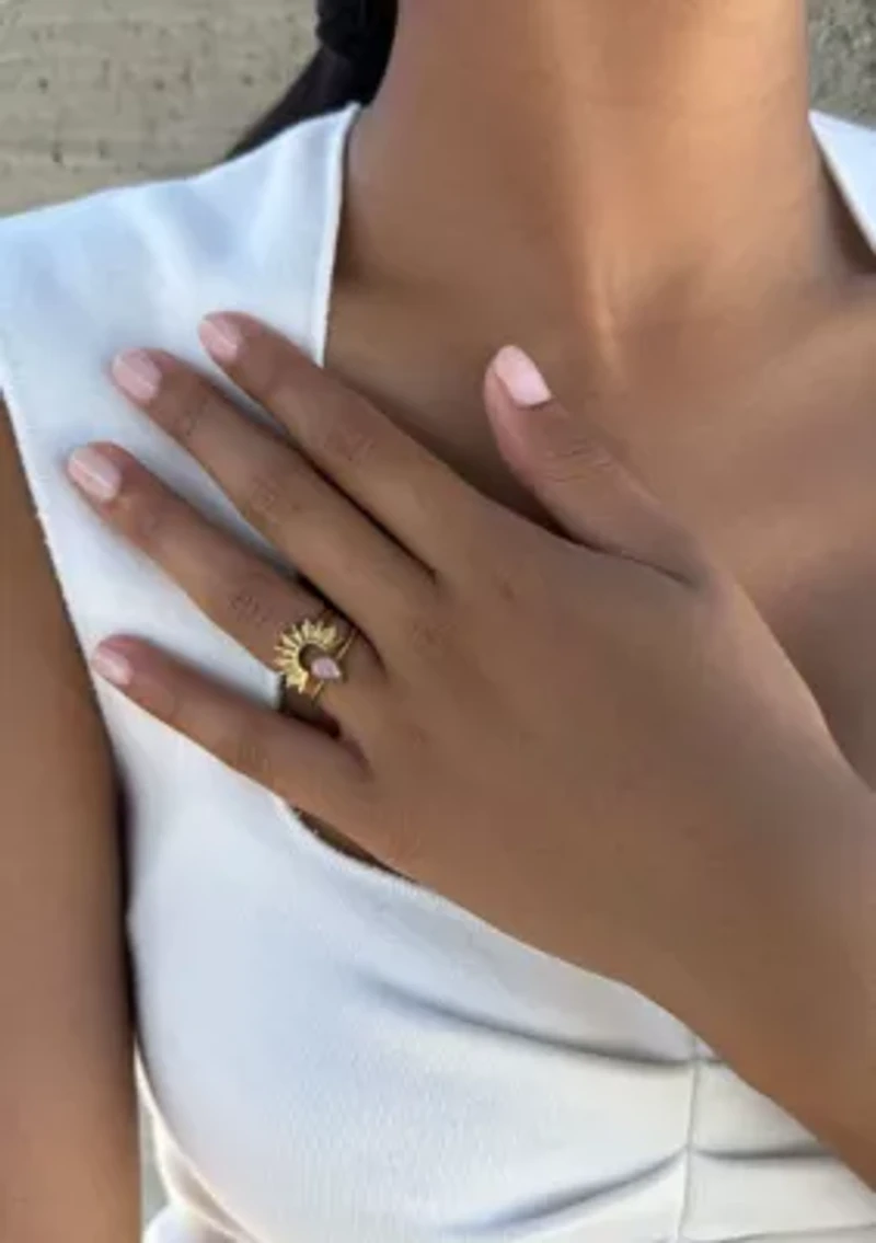 Tarnish Resistant 18k Gold Plated Opal Sunrise Ring Set