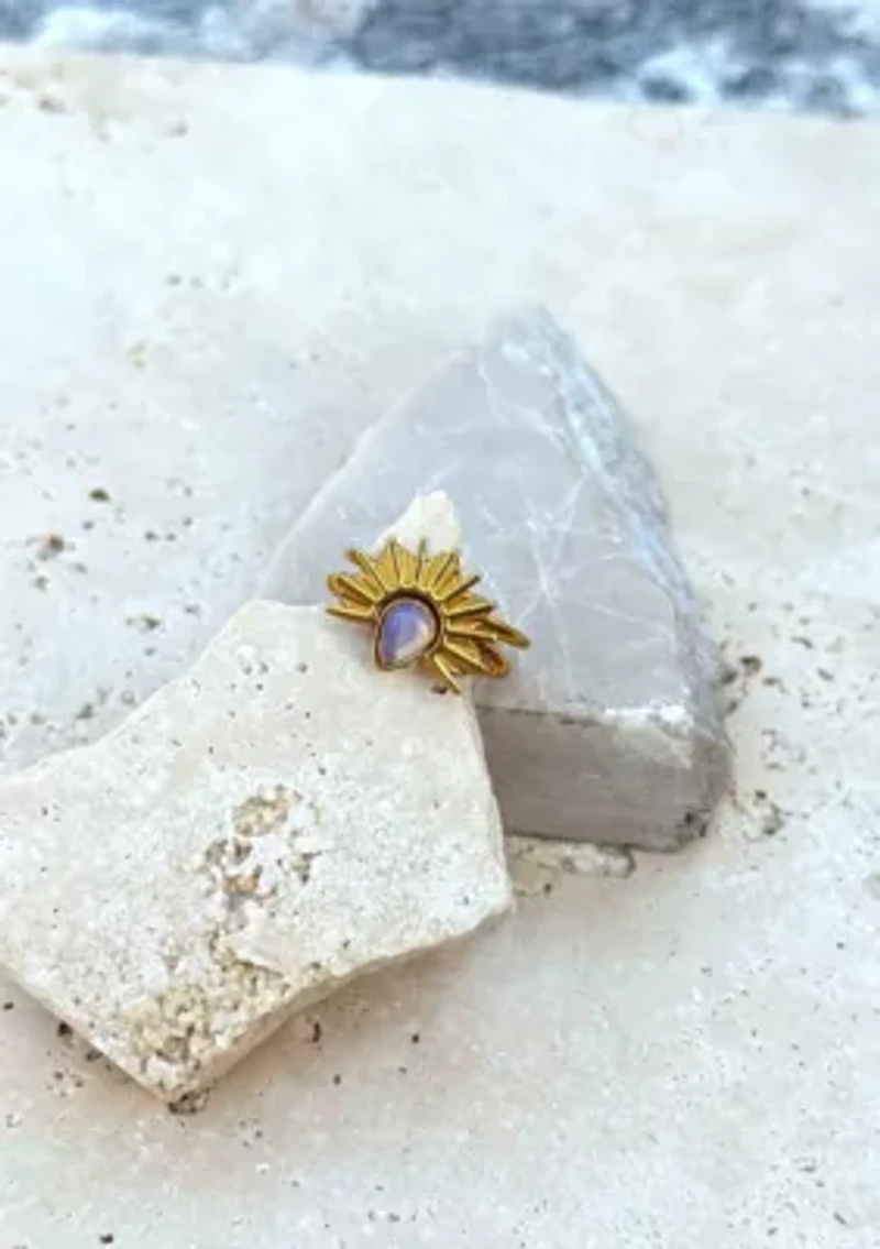 Tarnish Resistant 18k Gold Plated Opal Sunrise Ring Set