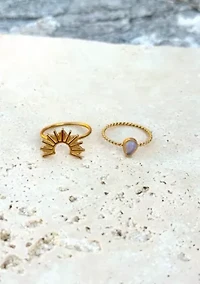 Tarnish Resistant 18k Gold Plated Opal Sunrise Ring Set