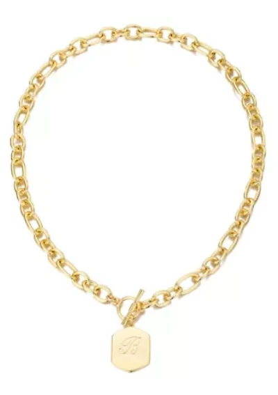 14k Gold Plated Monogram Initial Chunky Toggle Necklace