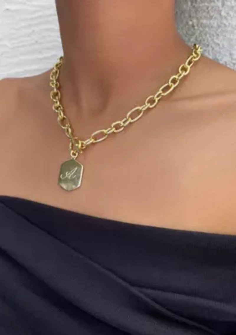 14k Gold Plated Monogram Initial Chunky Toggle Necklace