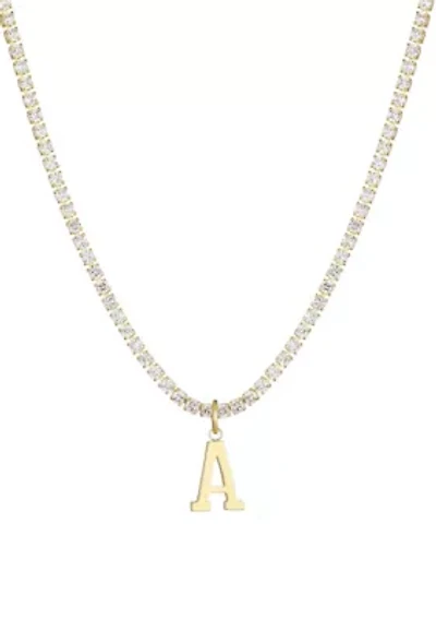 14k Gold Plated Tennis Necklace with Initial Charm
