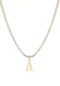 14k Gold Plated Tennis Necklace with Initial Charm