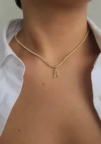14k Gold Plated Tennis Necklace with Initial Charm