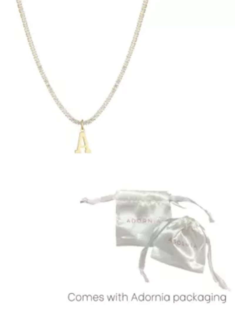 14k Gold Plated Tennis Necklace with Initial Charm
