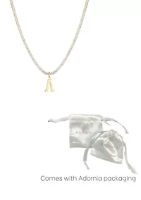 14k Gold Plated Tennis Necklace with Initial Charm