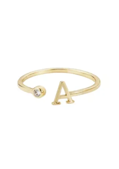 14k Gold Plated Adjustable CZ Initial Ring