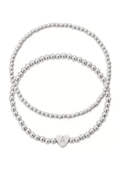 Silver Plated Ball Bead Initial Bracelet Set