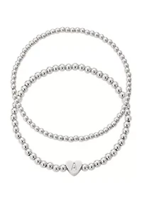 Silver Plated Ball Bead Initial Bracelet Set