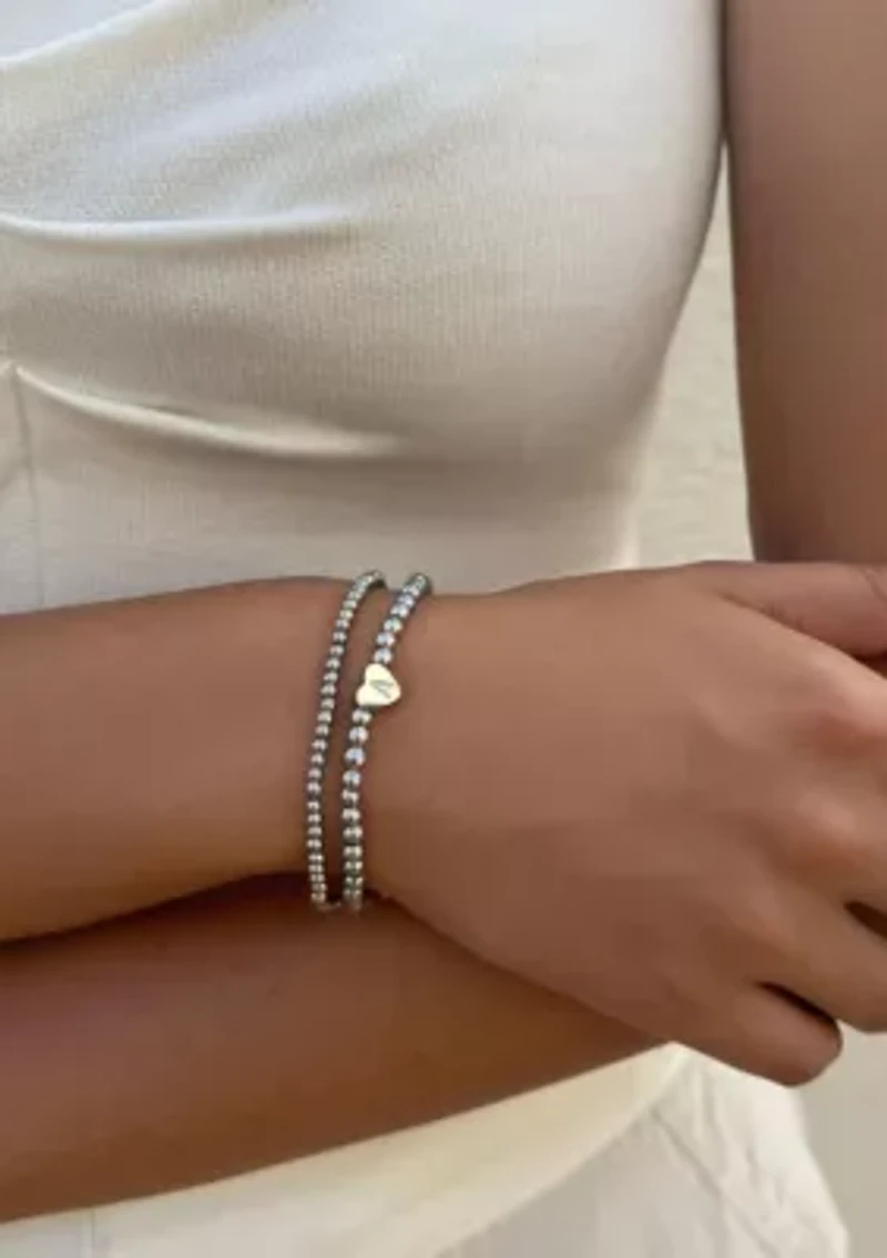 Silver Plated Ball Bead Initial Bracelet Set