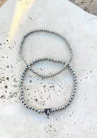 Silver Plated Ball Bead Initial Bracelet Set