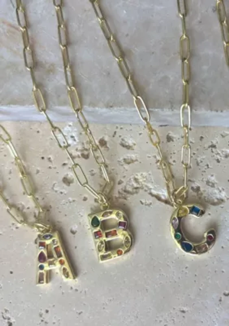 14k Gold Plated Funky Initial Paperclip Chain Necklace