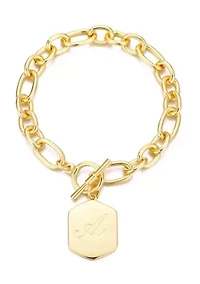 14k Gold Plated Monogram Initial Chunky Toggle Bracelet