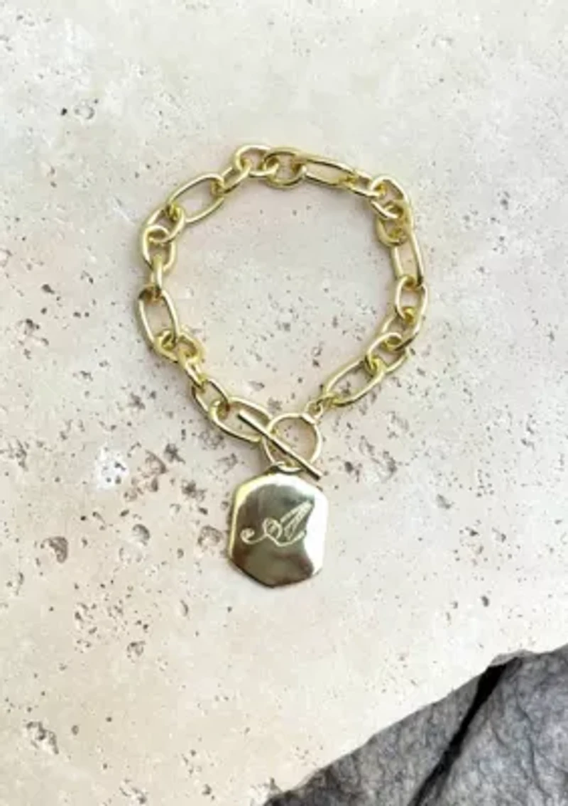 14k Gold Plated Monogram Initial Chunky Toggle Bracelet