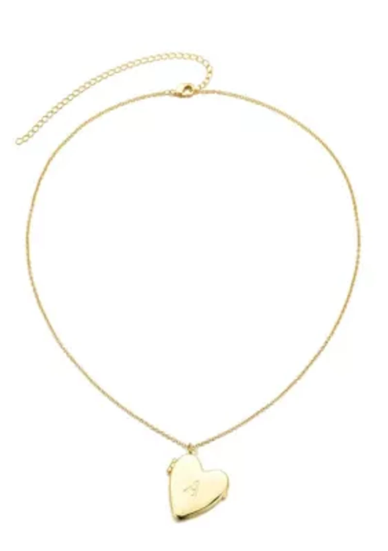 14k Gold Plated Initial Heart Locket Necklace