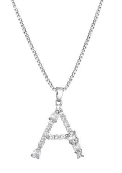 Silver Plated Mixed Stone Crystal Initial Necklace