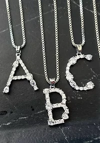 Silver Plated Mixed Stone Crystal Initial Necklace