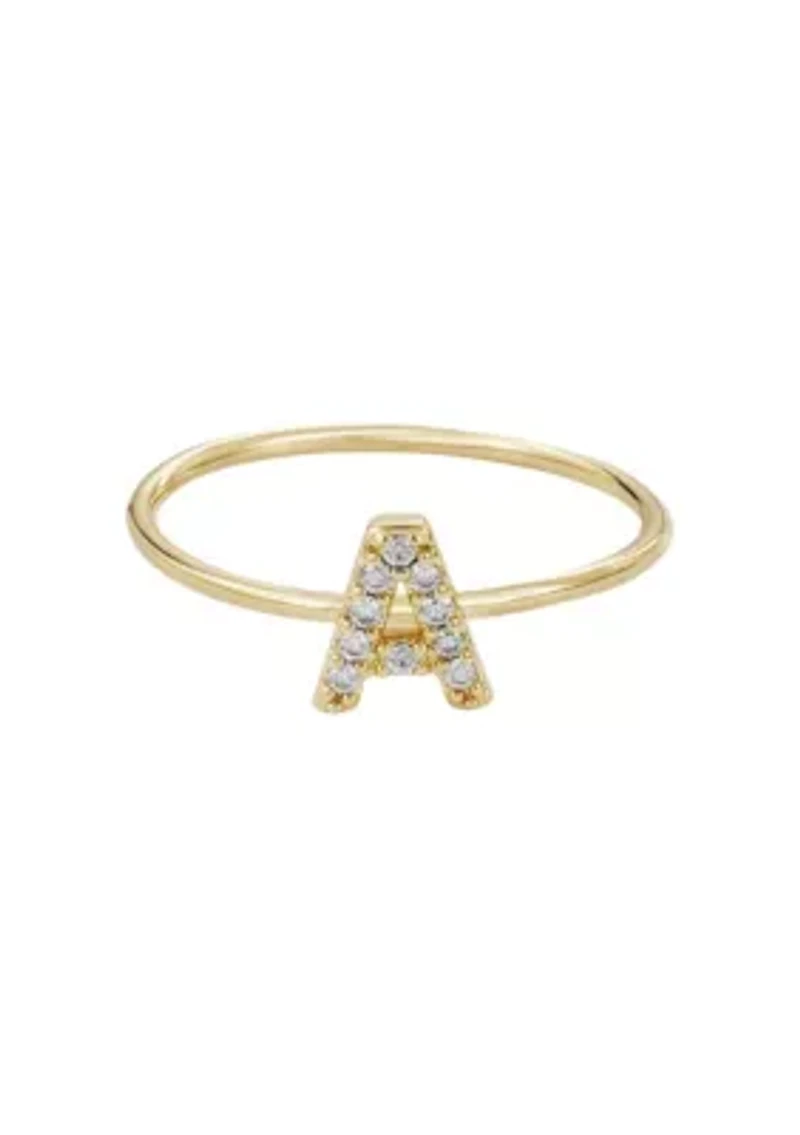 14k Gold Plated CZ Pave Initial Ring