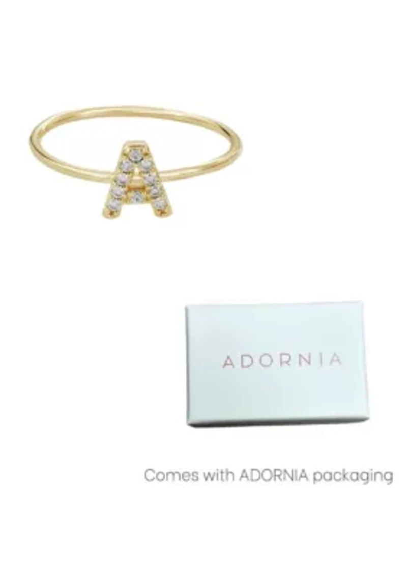 14k Gold Plated CZ Pave Initial Ring