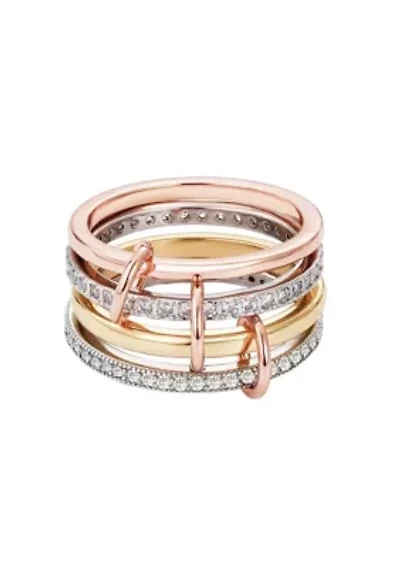 Mixed Metal Connected 4-Piece Ring Stack