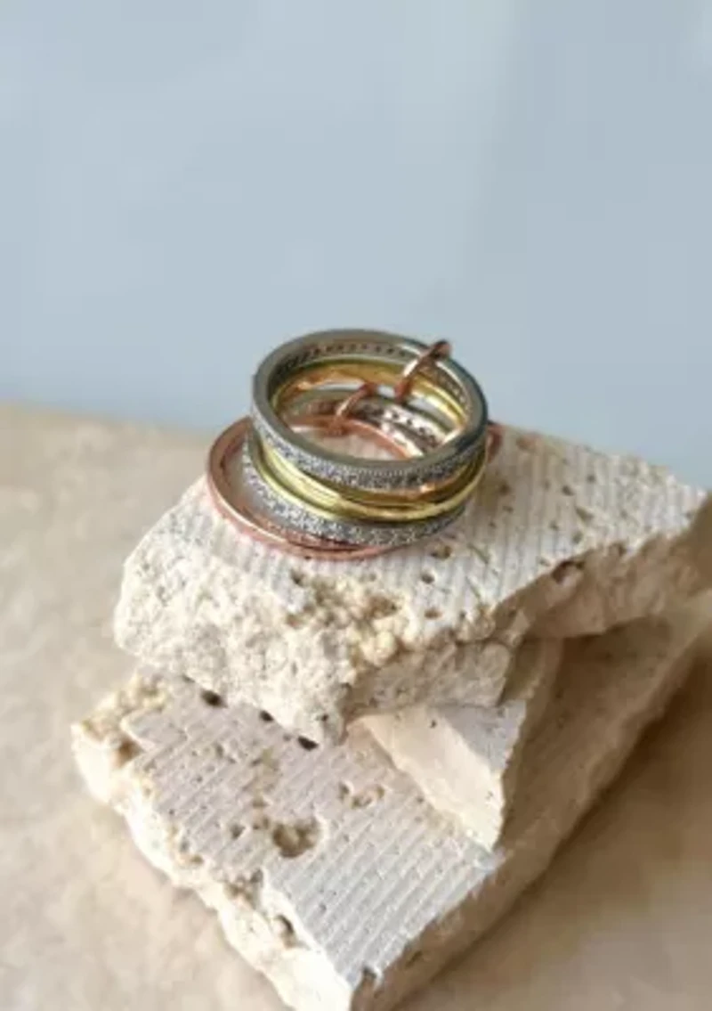 Mixed Metal Connected 4-Piece Ring Stack