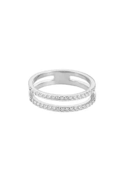 Silver Plated CZ Double Band Ring