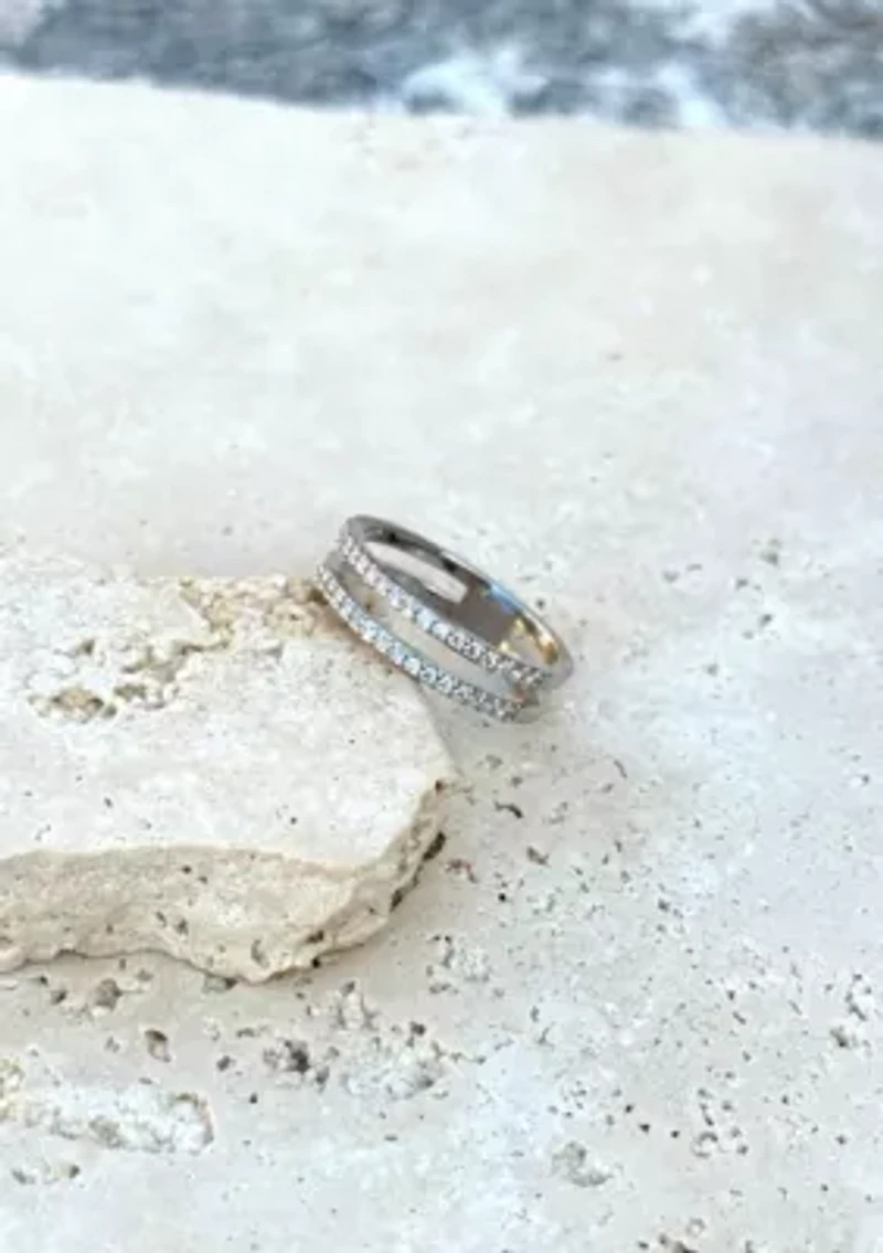 Silver Plated CZ Double Band Ring