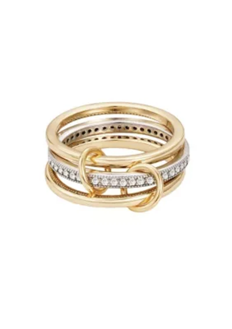 14k Gold and Silver Plated Connected 3-Piece Ring Stack