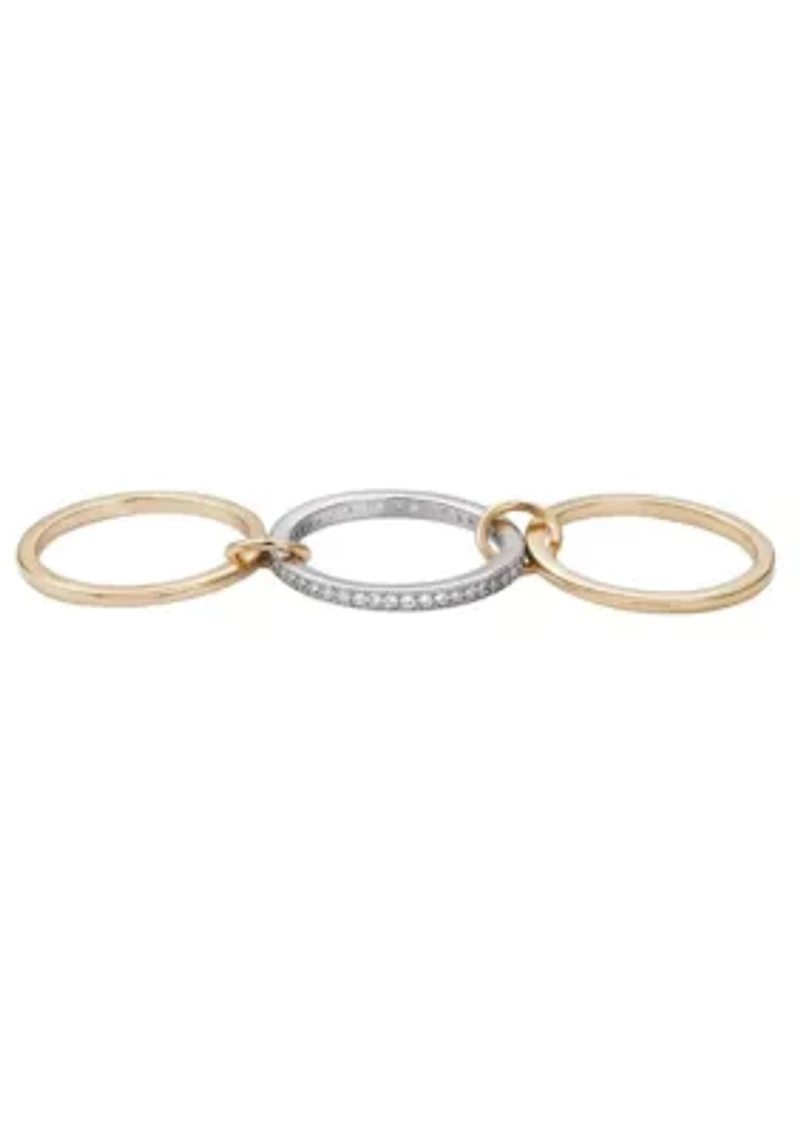 14k Gold and Silver Plated Connected 3-Piece Ring Stack
