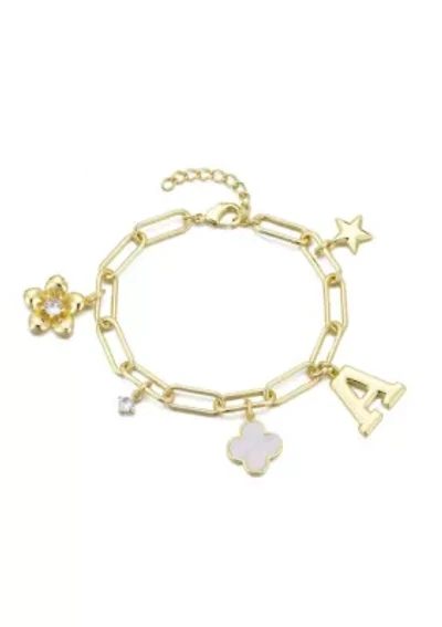14k Yellow Gold Plated Initial Chunky Charm Bracelet