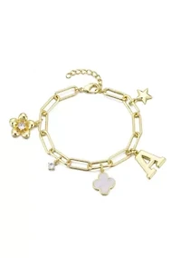 14k Yellow Gold Plated Initial Chunky Charm Bracelet