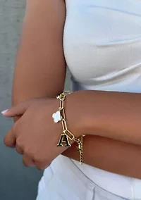 14k Yellow Gold Plated Initial Chunky Charm Bracelet