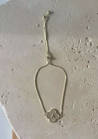 14k Gold Plated Mother of Pearl Initial Clover Bolo Bracelet