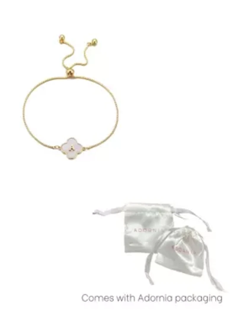 14k Gold Plated Mother of Pearl Initial Clover Bolo Bracelet